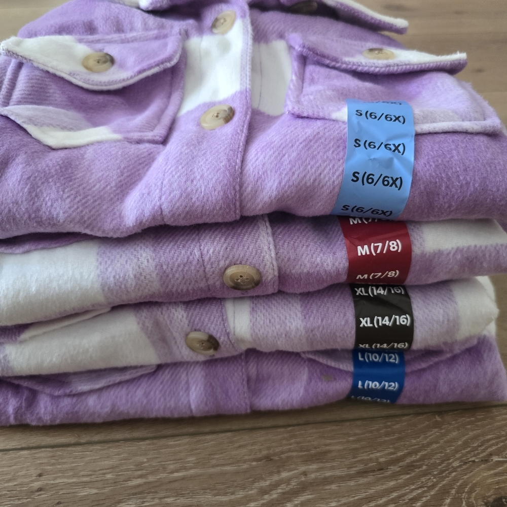 NWT Member's Mark Girl's Relaxed Fit Plaid Shacket Purple Plaid - Picture 8 of 8